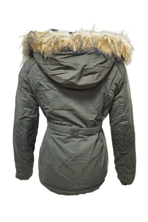 Tmberline Tb3434 Kadın Gabardin Kapüşonu Kürklü Kısa Boy Mont - Tb3434 - Haki - ST01709-Haki-L