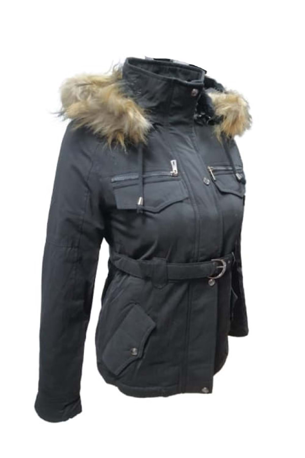 Tmberline Tb3435 Kadın Gabardin Kapüşonu Kürklü Kısa Boy Mont - Tb3435 - Siyah