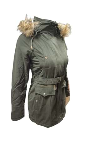 Tmberline Tb3438 Kadın Gabardin Kapüşonlu İçi Kürklü Mont - Tb3438 - Haki