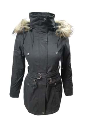 Tmberline Tb3438 Kadın Gabardin Kapüşonlu İçi Kürklü Mont - Tb3438 - Siyah