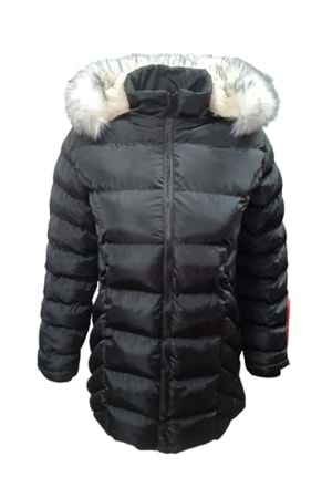 Jenerik J01804 Çocuk Kız Şişme Dolum Kapüşonlu Mont - J01804 - Siyah