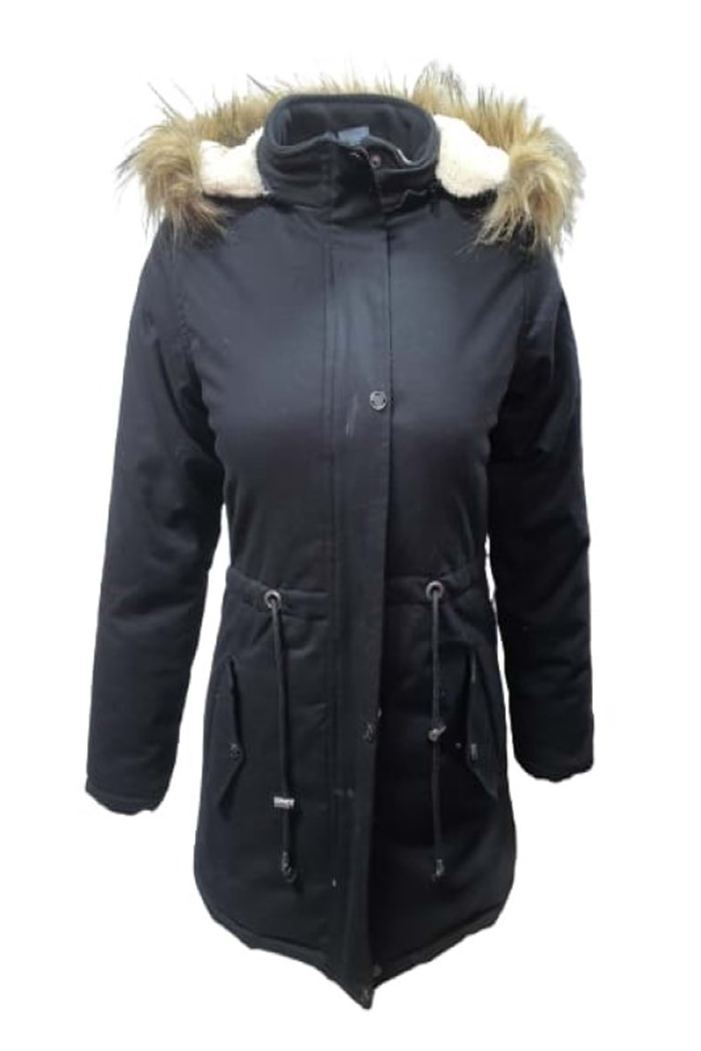 Jenerik J01805 Çocuk Kız Gabardin İçi Kürklü Kapüşonlu Kaban - J01805 - Siyah