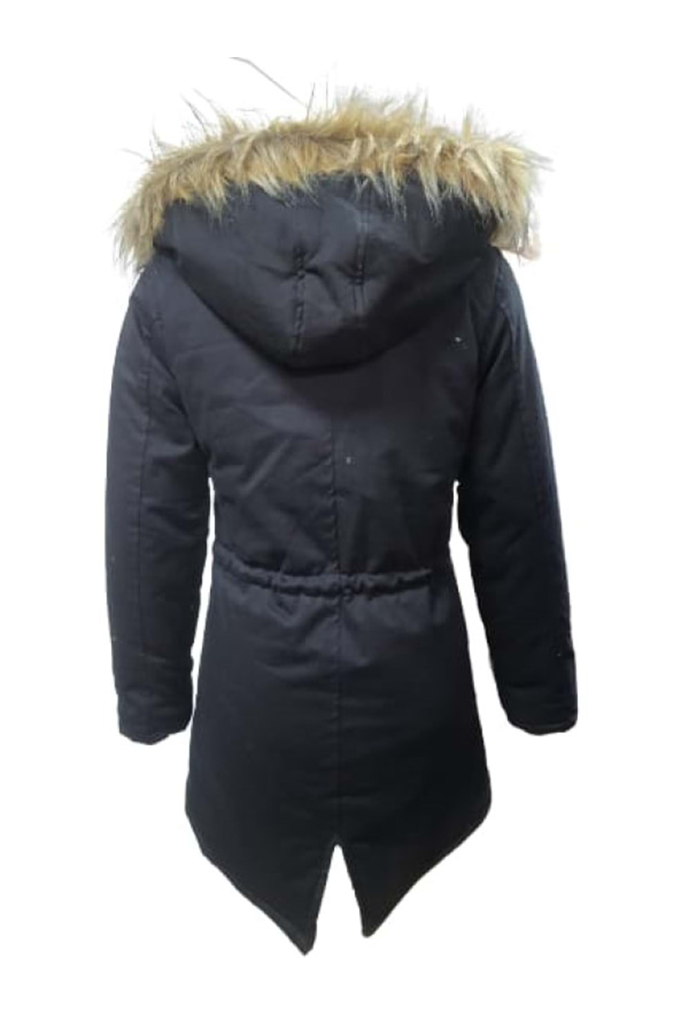 Jenerik J01805 Çocuk Kız Gabardin İçi Kürklü Kapüşonlu Kaban - J01805 - Siyah