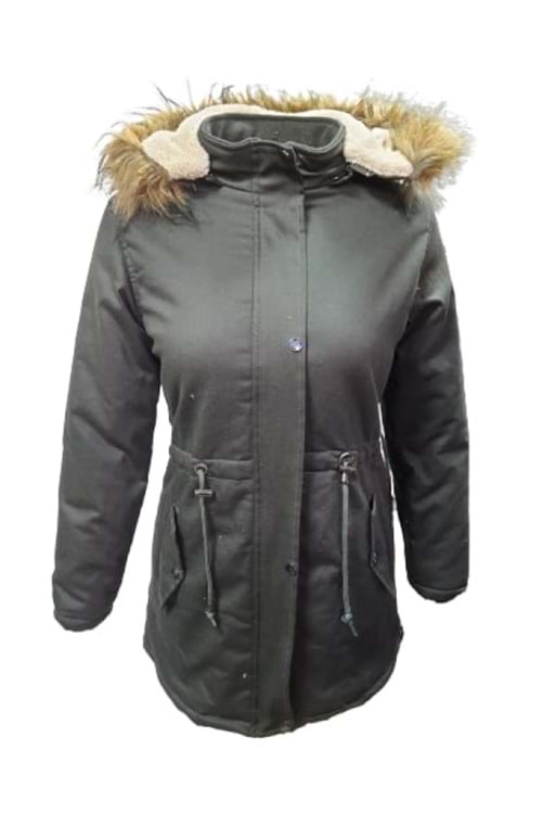 Jenerik J01805 Çocuk Kız Gabardin İçi Kürklü Kapüşonlu Kaban