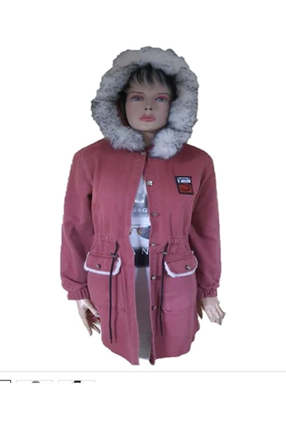 Sevilen 253 Kadın Kürklü Kot Kaban - Bordo - 46