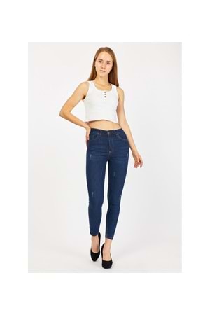 Denimor Kadın Dar Paça Yüksel Bel Kot AD 416 - Koyu Mavi - 27