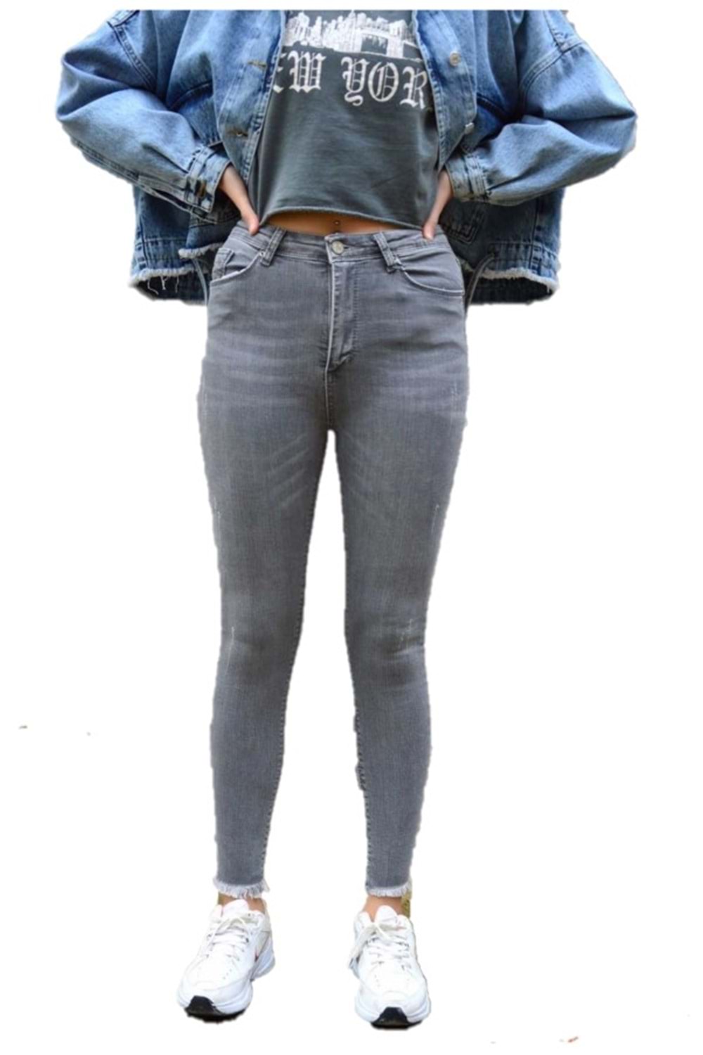 Hacker Kadın Tırnak İzli Paçası Püsküllü Bilek Jean K 798-473 - Füme - 33