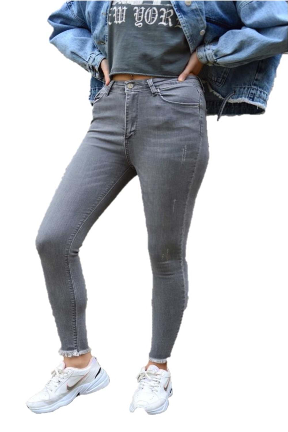 Hacker Kadın Tırnak İzli Paçası Püsküllü Bilek Jean K 798-473 - Füme - 33