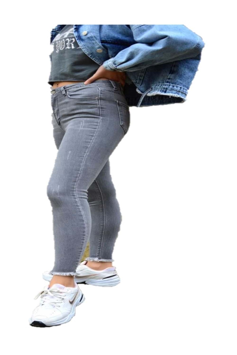 Hacker Kadın Tırnak İzli Paçası Püsküllü Bilek Jean K 798-473 - Füme - 33