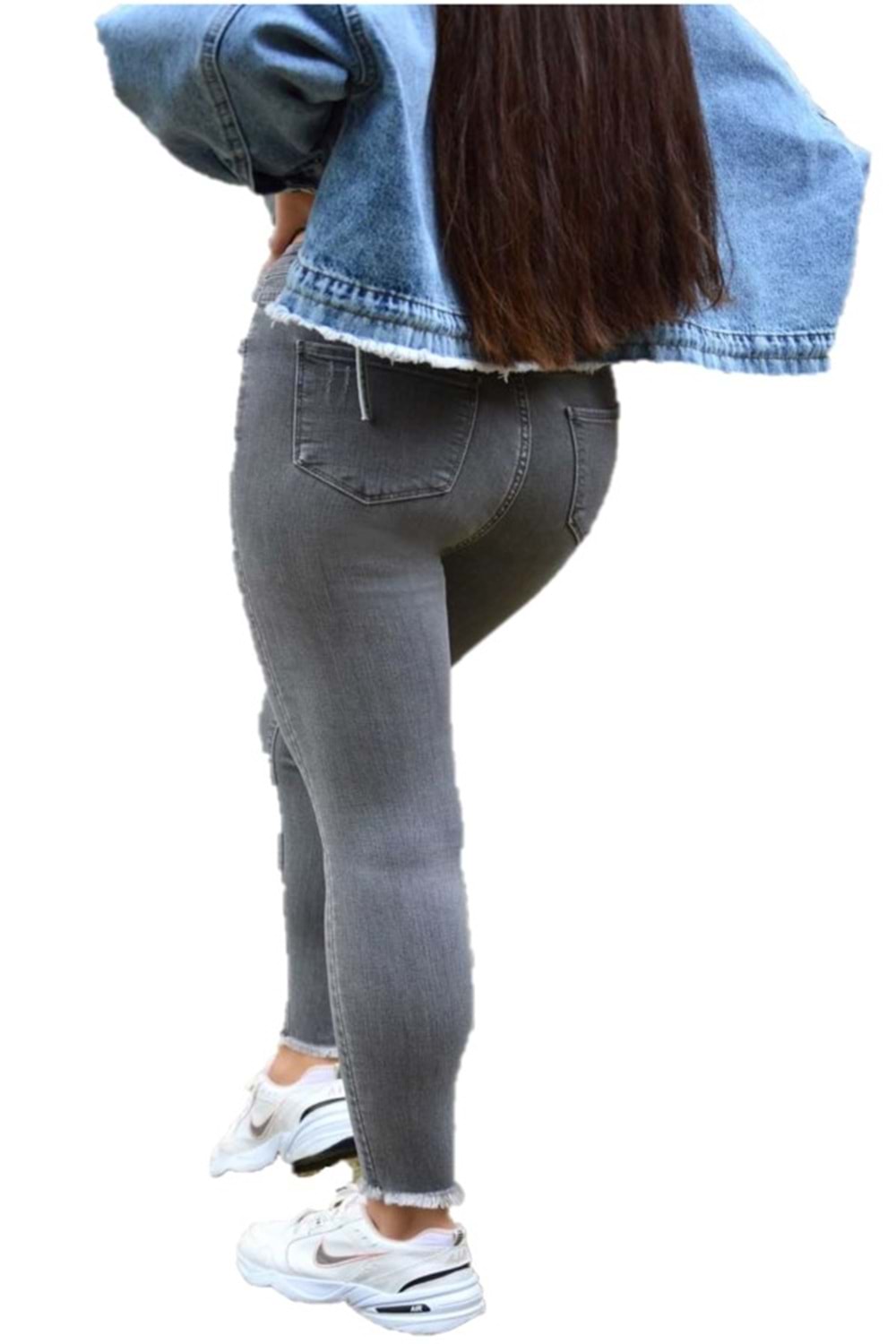 Hacker Kadın Tırnak İzli Paçası Püsküllü Bilek Jean K 798-473 - Füme - 33
