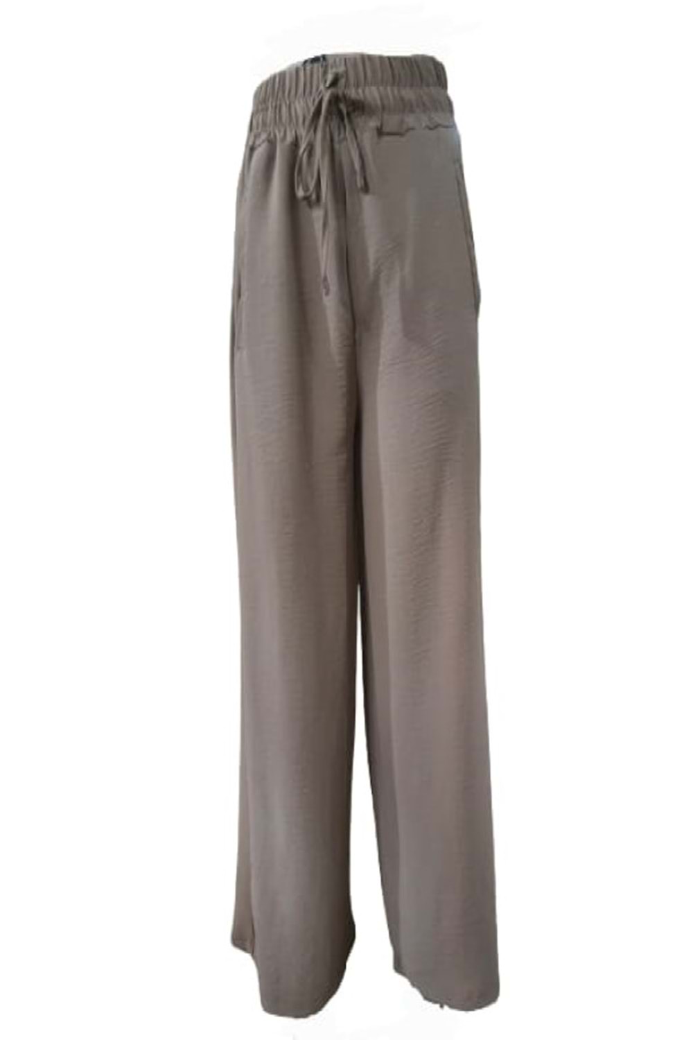 Oxp 0257 Kadın Hamur Keten Kapri Boy Lastikli Pantolon. - Bej - XL