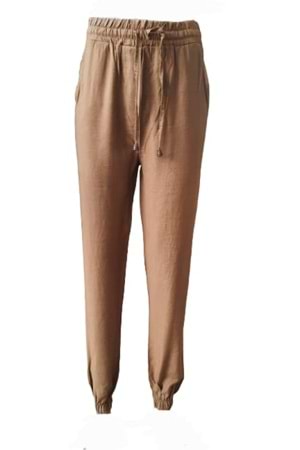 Oxp 0259 Kadın Hamur Keten Lastikli Pantolon - Hardal Sarı - L