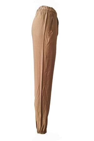 Oxp 0259 Kadın Hamur Keten Lastikli Pantolon - Hardal Sarı - L