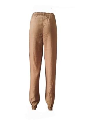 Oxp 0259 Kadın Hamur Keten Lastikli Pantolon - Hardal Sarı - L