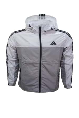 Adidas Erkek The Run Kapüşonlu Yağmurluk A-02074 - Gri - S