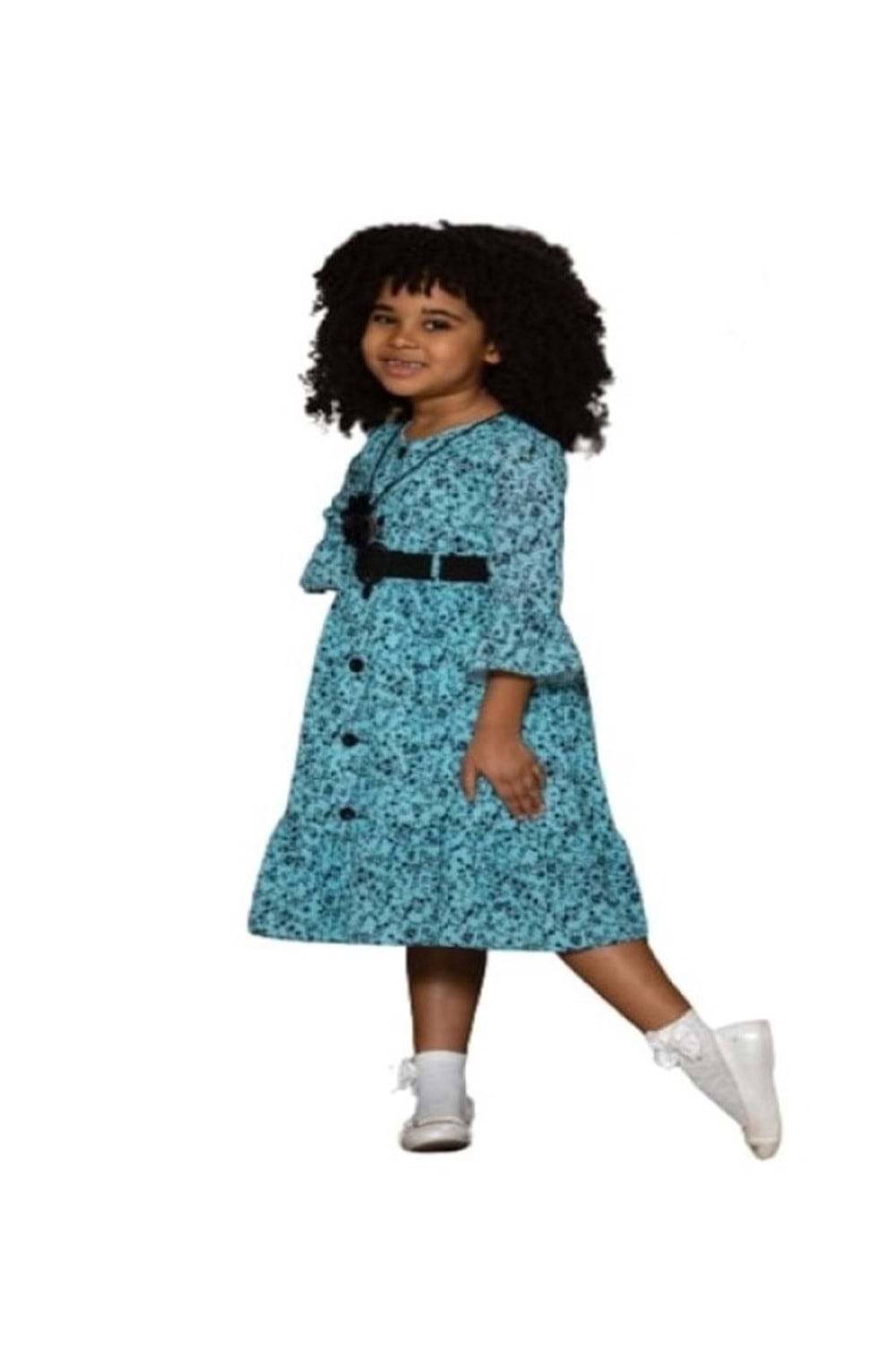 Gülücük Kids Kız Çocuk Çiçekli Şifon Elbise 854 - Mavi - 12 YAŞ