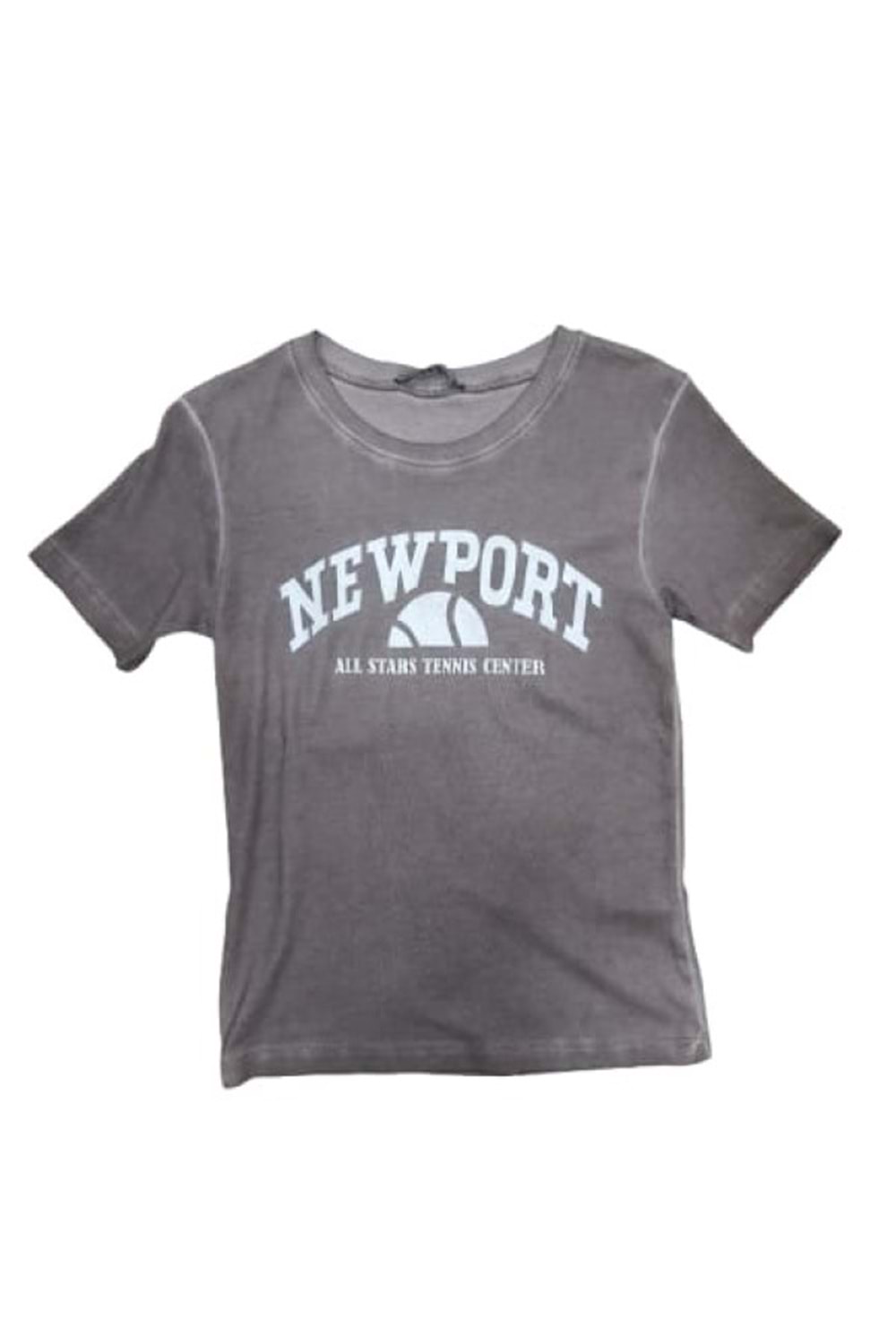 Myzen Kadın Newport Baskılı Yıkamalı Crop T-shirt M-03436 - Açık Kahverengi - L