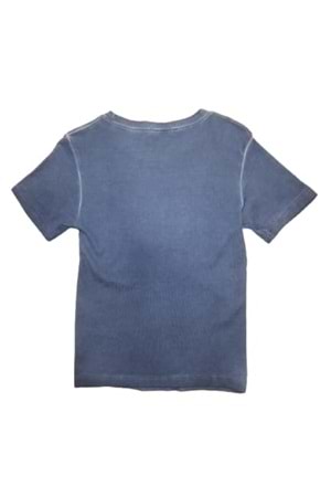 Myzen Kadın Newport Baskılı Yıkamalı Crop T-shirt M-03436 - İndigo - L