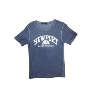 Myzen Kadın Newport Baskılı Yıkamalı Crop T-shirt M-03436
