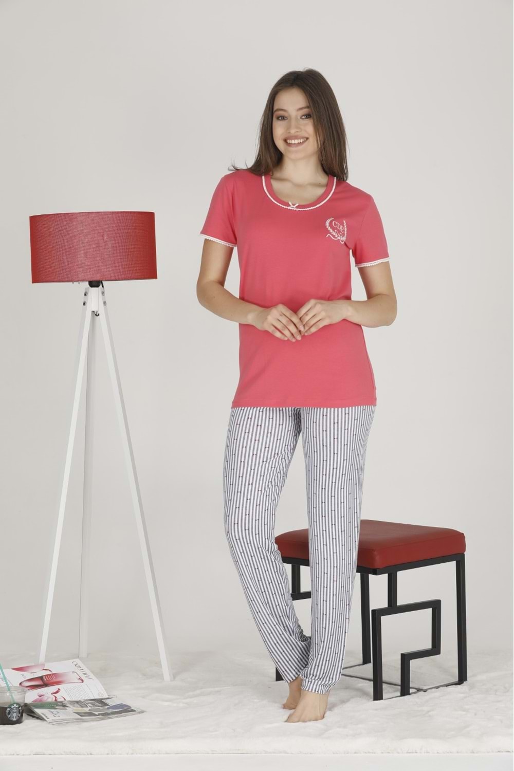 Teknur Kadın Modal Kumaş Kısa Kol PijamaTakımı T-72652 - Fuşya - M