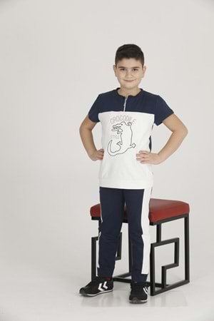 Teknur Erkek Çocuk Code Kumaş Kısa Kol Pijama Takım T-48424 - Lacivert - 3-5 YAŞ