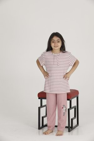 Teknur Kız Çocuk Code Kumaş Kısa Kol Pijama Takımı. T-43057 - Pembe - 3-5 YAŞ