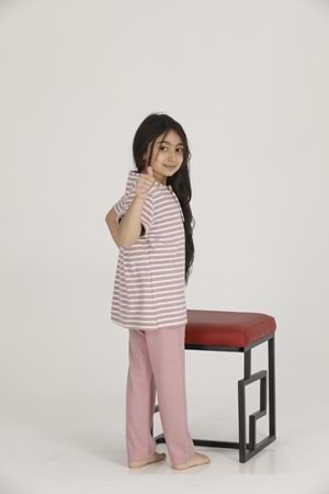 Teknur Kız Çocuk Code Kumaş Kısa Kol Pijama Takımı. T-43057 - Pembe - 3-5 YAŞ