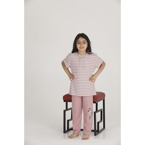 Teknur Kız Çocuk Code Kumaş Kısa Kol Pijama Takımı. T-43057