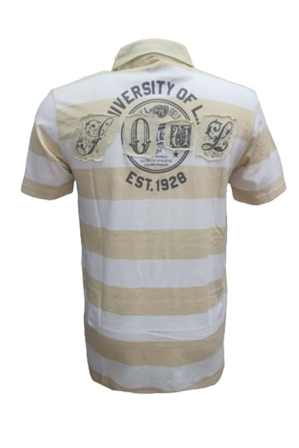 Xınt X5183 Erkek Penye Baskılı Polo Yaka Kısa Kollu Çizgili T-shirt - Bej