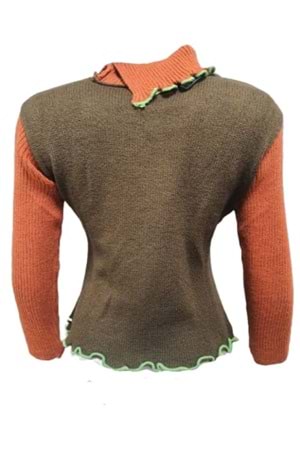 Sandora S02669 Kadın Desenli Akrilik Triko Boğazlı Kazak - Kahverengi - ST02669-Kahverengi-TEK EBAT